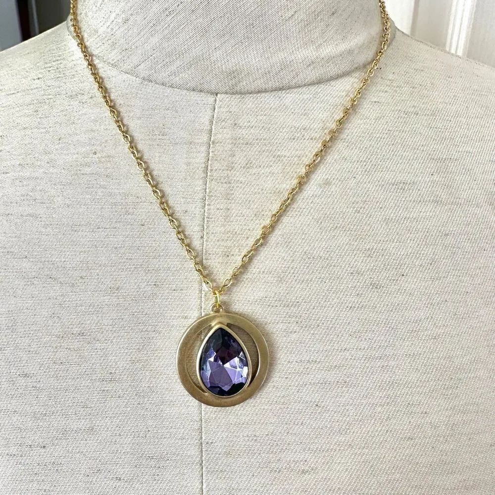 Anne Klein Gold tone purple rhinestone pendant necklace